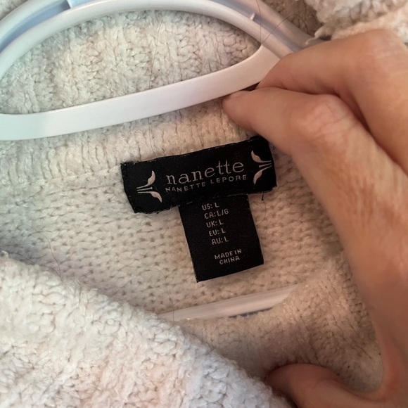 NANETTE Lepore Cream Fisherman Knit turtleneck cowl sweater LARGE - Picture 3 of 4